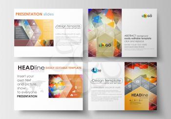 Set of business templates for presentation slides. Easy editable abstract layouts in flat design. Abstract colorful triangle design vector background with polygonal molecules.