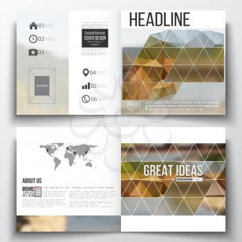 Vector set of square design brochure template. Colorful polygonal backdrop, blurred background, modern stylish triangle vector texture.