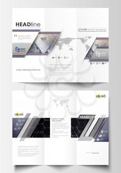 Tri-fold brochure business templates on both sides. Easy editable abstract vector layout in flat design. Chemistry pattern, hexagonal molecule structure. Medicine, science, technology concept