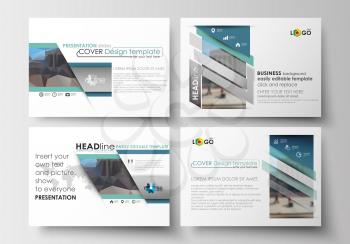 Set of business templates for presentation slides. Easy editable abstract layouts in flat design. Abstract business background, blurred image, urban landscape, modern stylish vector.