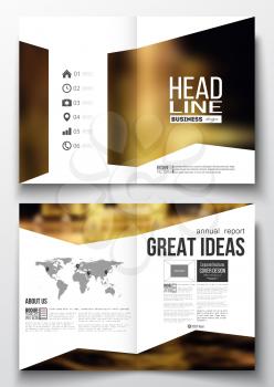Set of business templates for brochure, magazine, flyer, booklet or annual report. Colorful background, blurred image, night city landscape, triangular vector texture.
