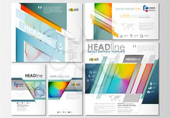 Social media posts set. Business templates. Cover template, easy editable flat layout in popular formats, vector illustration. Colorful design background with abstract shapes and waves, overlap effect