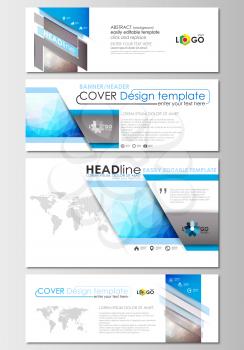 Social media and email headers set, modern banners. Business templates. Cover design template, easy editable, abstract flat layout in popular sizes. Abstract triangles, blue triangular background, mod