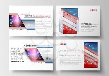 Set of business templates for presentation slides. Easy editable abstract layouts in flat design. Christmas decoration, vector background with shiny snowflakes.