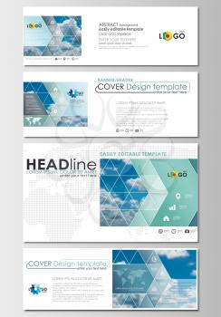Social media and email headers set, modern banners. Business templates. Cover design template, easy editable, abstract flat blue layouts in popular formats, vector illustration