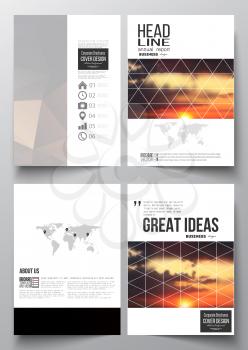 Set of business templates for brochure, magazine, flyer, booklet or annual report. Colorful polygonal backdrop, blurred natural background, amazing summer sunset view, modern triangle vector texture.