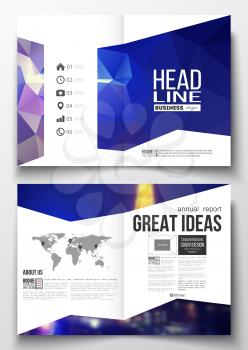 Set of business templates for brochure, magazine, flyer, booklet or annual report. Dark polygonal background, blurred image, night city landscape, Paris cityscape, modern triangular vector texture.