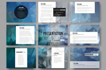 Set of 9 vector templates for presentation slides. Abstract blue polygonal background, colorful backdrop, modern stylish vector texture.