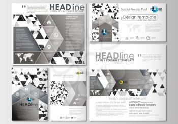 Social media posts set. Business templates. Cover design template, easy editable, abstract flat layouts in popular formats. Abstract triangle design background, modern gray color polygonal vector.