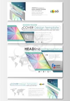 Social media and email headers set, modern banners. Business cover template, easy editable vector, flat layout in popular sizes. Colorful background with abstract waves, lines. Bright color curves. Mo