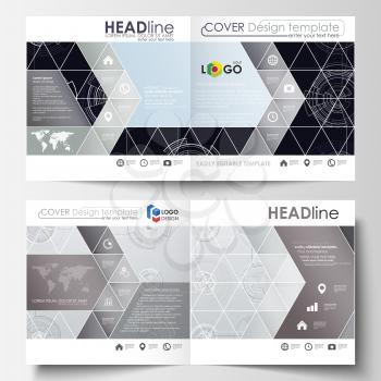 Business templates for square bi fold brochure, magazine, flyer. Leaflet cover, flat layout. High tech design, connecting system. Science and technology concept. Futuristic abstract vector background
