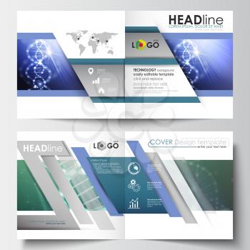Business templates for square design brochure, magazine, flyer, booklet or annual report. Leaflet cover, abstract flat layout, easy editable blank. DNA molecule structure, science background. Scientif
