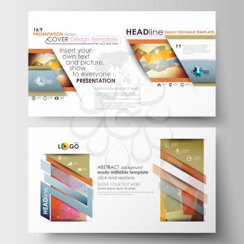 Business templates in HD size for presentation slides. Easy editable abstract layouts in flat design. Abstract colorful triangle design vector background with polygonal molecules.