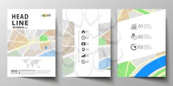 Business templates for brochure, magazine, flyer, booklet or annual report. Cover design template, easy editable blank, abstract flat layout in A4 size. City map with streets. Flat design template for