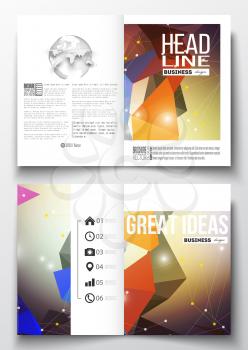 Set of business templates for brochure, magazine, flyer, booklet or annual report. Molecular construction with connected lines and dots, scientific pattern on abstract colorful polygonal background, m