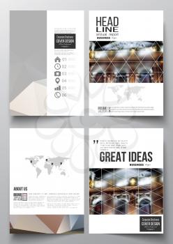 Set of business templates for brochure, magazine, flyer, booklet or annual report. Colorful polygonal background, blurred image, night city landscape, modern triangular vector texture.