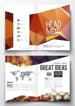 Set of business templates for brochure, magazine, flyer, booklet or annual report. Colorful polygonal background, blurred image, night city landscape, festive cityscape, triangular vector texture.