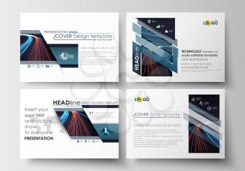 Set of business templates for presentation slides. Easy editable abstract layouts in flat design. Abstract lines background with color glowing neon streams, motion design vector.