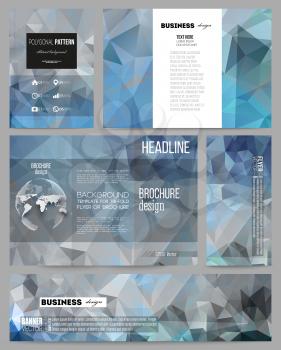 Set of business templates for presentation, brochure, flyer or booklet. Abstract blue polygonal background, colorful backdrop, modern stylish vector texture.