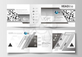 Set of business templates for tri-fold brochures. Square design. Leaflet cover, abstract flat layout, easy editable blank. Abstract triangle design background, modern gray color polygonal vector.