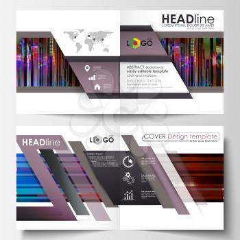 Business templates for square design bi fold brochure, magazine, flyer. Leaflet cover, abstract vector layout. Glitched background made of colorful pixel mosaic. Digital decay, signal error, televisio