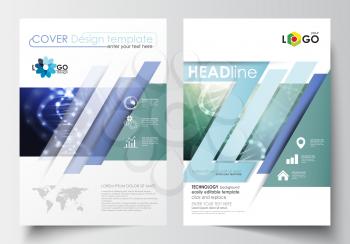 Business templates for brochure, magazine, flyer, booklet or annual report. Cover design template, easy editable blank, abstract flat layout in A4 size. DNA molecule structure, science background. Sci