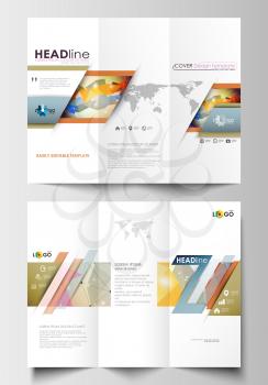 Tri-fold brochure business templates on both sides. Easy editable abstract layout in flat design. Abstract colorful triangle design vector background with polygonal molecules.