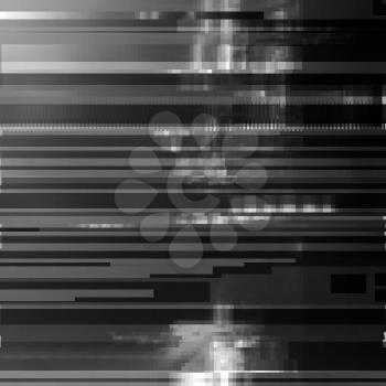Glitched abstract vector background made of black color pixel mosaic. Digital decay, signal error, television signal fail. Colorful trendy design for print poster, brochure cover, website and other de
