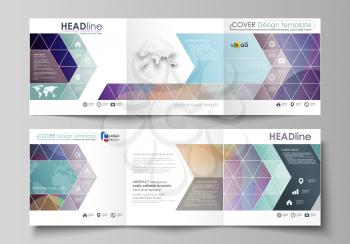 Set of business templates for tri fold brochures. Square design. Leaflet cover, abstract flat layout, easy editable vector. Bright color pattern, colorful design with overlapping shapes forming abstra