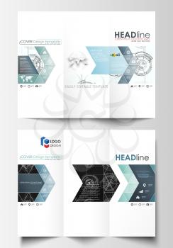 Tri-fold brochure business templates on both sides. Easy editable layouts. High tech design, connecting system. Science and technology concept. Futuristic abstract vector background