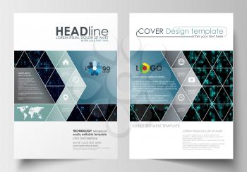 Business templates for brochure, magazine, flyer, booklet or annual report. Cover design template, easy editable blank, abstract flat layout in A4 size. Virtual reality, color code streams glowing on 