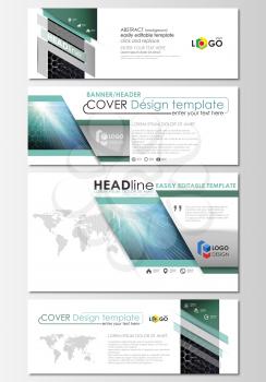Social media and email headers set, modern banners. Business templates. Cover design template, flat layouts. Chemistry pattern, hexagonal molecule structure. Medicine, science and technology concept.