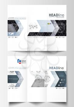 Tri-fold brochure business templates on both sides. Easy editable layouts. High tech design, connecting system. Science and technology concept. Futuristic abstract vector background