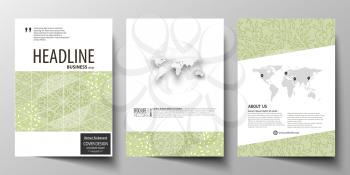 Business templates for brochure, magazine, flyer, booklet or annual report. Cover design template, easy editable vector, abstract flat layout in A4 size. Green color background with leaves. Spa concep