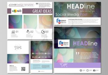 Social media posts set. Business templates. Easy editable abstract flat design template, layouts in popular formats, vector illustration. Bright color pattern, colorful design with overlapping shapes 