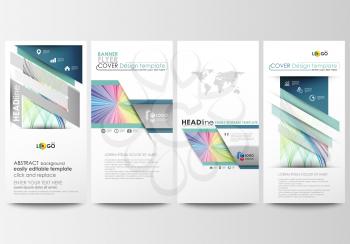 Flyers set, modern banners. Business templates. Cover template, easy editable flat style layouts, vector illustration. Colorful background with abstract waves, lines. Bright color curves. Motion desig