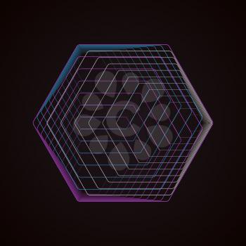 Abstract polygonal logo isolated on black. Geometric design symbol, hexagonal geometry. Vector background made of hexagons