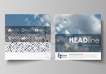Business templates for square design brochure, magazine, flyer, booklet or annual report. Leaflet cover, abstract flat layout, easy editable vector. Blue color pattern with rhombuses, abstract design 