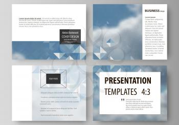 Set of business templates for presentation slides. Easy editable abstract layouts in flat design, vector illustration. Blue color pattern with rhombuses, abstract design geometrical vector background.