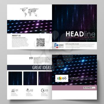 Business templates for square design bi fold brochure, magazine, flyer, booklet or annual report. Leaflet cover, abstract flat layout, easy editable vector. Abstract colorful neon dots, dotted technol