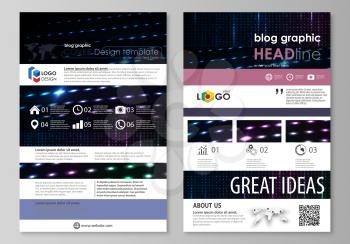 Blog graphic business templates. Page website design template, easy editable abstract vector layout. Abstract colorful neon dots, dotted technology background. Glowing particles, led light pattern, fu