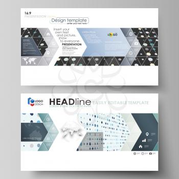 Business templates in HD format for presentation slides. Easy editable abstract vector layouts in flat design. Abstract soft color dots with illusion of depth and perspective, dotted technology backgr