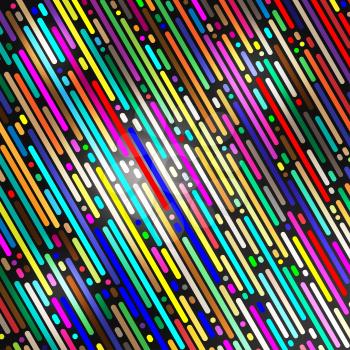 Colorful vector background made of stripes. Abstract tubes and dots. Pop art design pattern, glowing multicolored texture