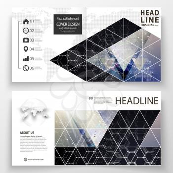 Templates for square design bi fold brochure, magazine, flyer. Leaflet cover, easy editable vector layout. Chemistry pattern, hexagonal molecule structure. Medicine, science and technology concept
