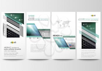 Flyers set, modern banners. Business templates. Cover design template, easy editable vector layouts. Chemistry pattern, hexagonal molecule structure. Medicine, science, technology concept