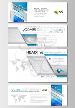 Social media and email headers set, modern banners. Business templates. Cover design template, easy editable, abstract flat layout in popular sizes. Abstract triangles, blue and gray triangular backgr