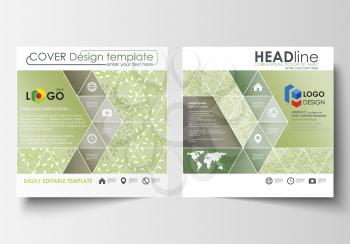 Business templates for square design brochure, magazine, flyer, booklet or annual report. Leaflet cover, abstract flat layout, easy editable vector. Green color background with leaves. Spa concept in 