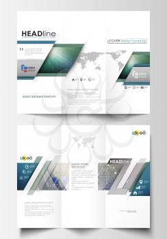 Tri-fold brochure business templates on both sides. Easy editable abstract layout in flat design, vector illustration. Chemistry pattern, hexagonal molecule structure. Medicine, science, technology co