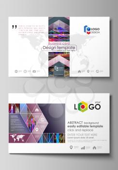 Business card templates. Easy editable layout, abstract flat design template, vector illustration. Glitched background made of colorful pixel mosaic. Digital decay, signal error, television fail. Tren