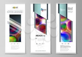 Set of roll up banner stands, flat design templates, abstract geometric style, modern business concept, corporate vertical vector flyers, flag banner layouts. Colorful design background with abstract 